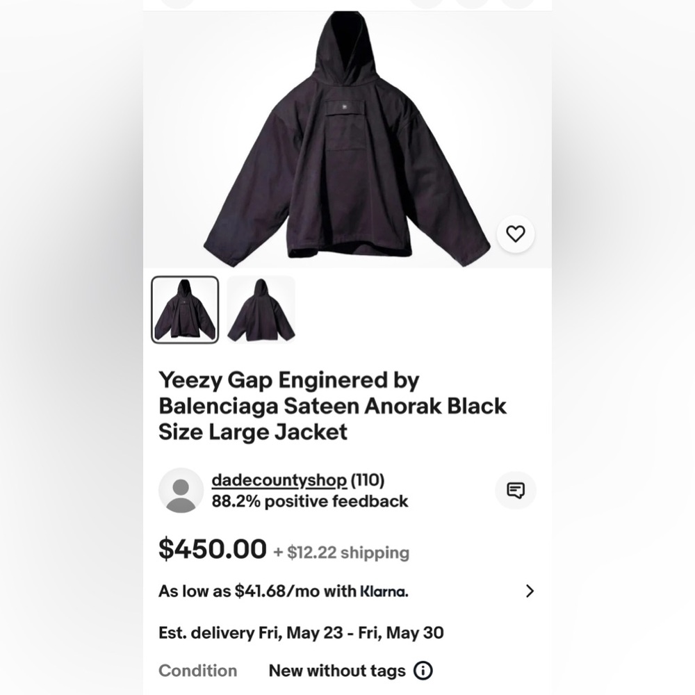 Yeezy Gap Enginered by Balenciaga Black Size Large Jacket